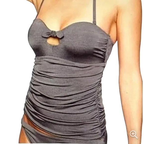 Athleta - NWT Knot Bow Swim Beach Tankini Lined Ruched Padded HalterTop Sz M - Picture 1 of 9